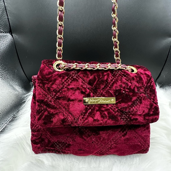 Betsey Johnson Velvet Quilted Shoulder/crossbody Bag - Deep Red - Picture 8 of 12